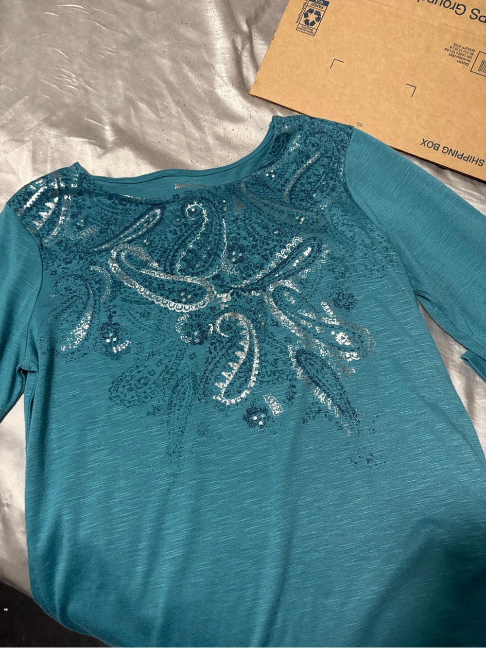White Stag Teal Long Sleeve Embellished Top